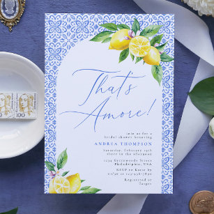 Invitation C'est Amore Lemon Italian Blue Tile Fête des marié