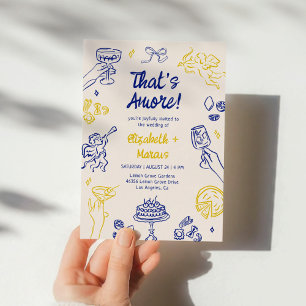 Invitation C'est Amore ! Mariage italien bleu et jaune