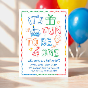 Invitation C'est amusant de fêter un 1er anniversaire coloré