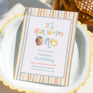 Invitation C'est amusant d'être une rayure pastel pour un 1er