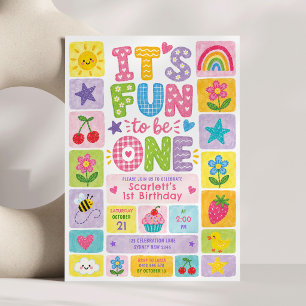Invitation C'est amusant d'être unique : Fille colorée 1er an
