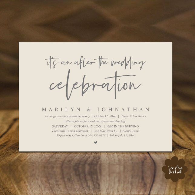 Invitation C'est après la fête mariage, dîner (It's an after the wedding party, Modern Romantic Dinner Celebration Invitation Card PDF Cream Grey)