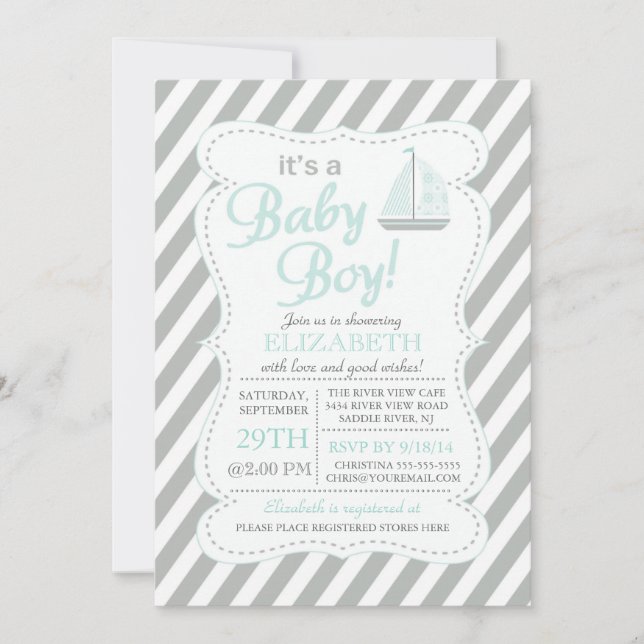Invitation C'est Baby Boy Sailboat Nautical (Devant)