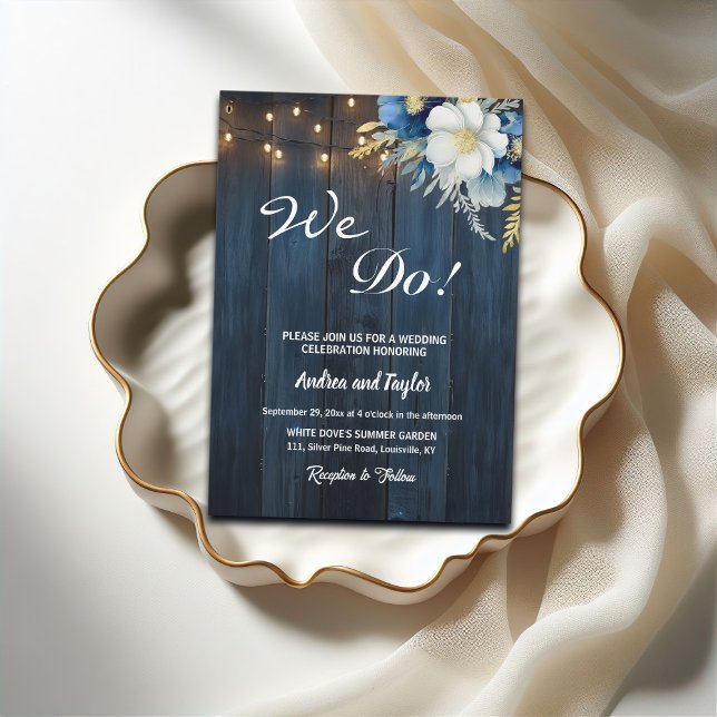 Invitation C'Est Ce Que Nous Faisons ! Mariage Floral bleu ru (Créateur téléchargé)