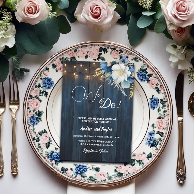 Invitation C'Est Ce Que Nous Faisons ! Mariage Floral bleu ru (Créateur téléchargé)