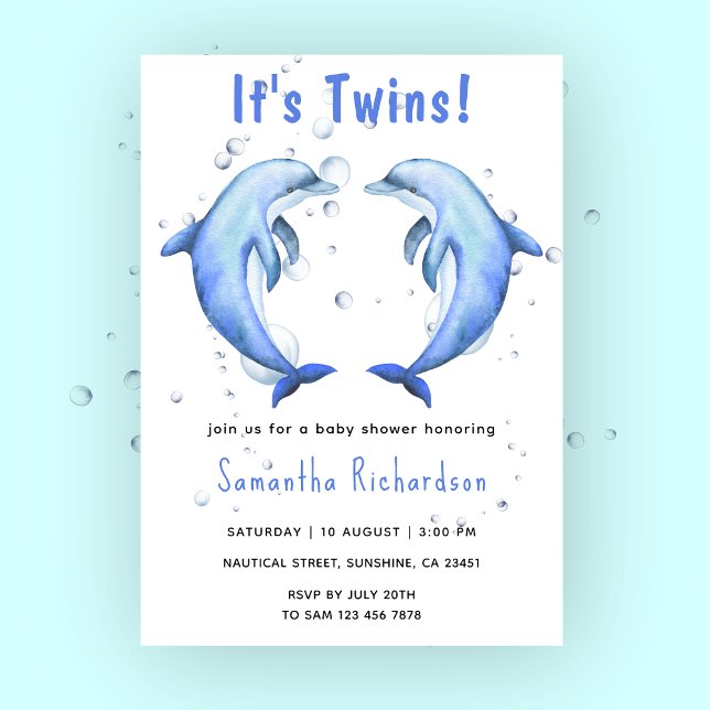 Invitation C'est des jumeaux dauphins sous le Baby shower mar (Créateur téléchargé)