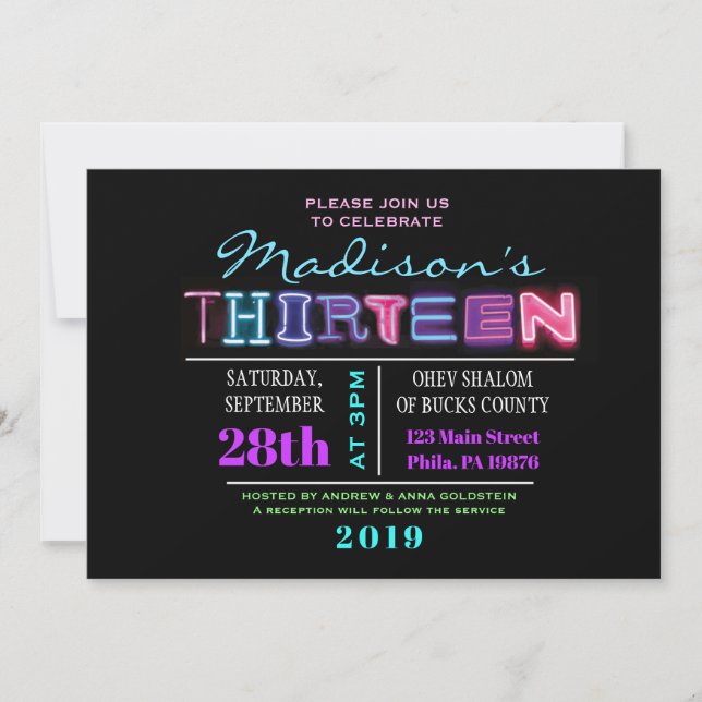 Invitation C'EST ÉLECTRIQUE ! NEON Anniversaire Treize Invita (Devant)