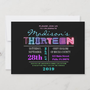 Invitation C'EST ÉLECTRIQUE ! NEON Anniversaire Treize Invita