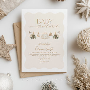 Invitation C'est froid dehors Baby Shower Beige Genre Neutre