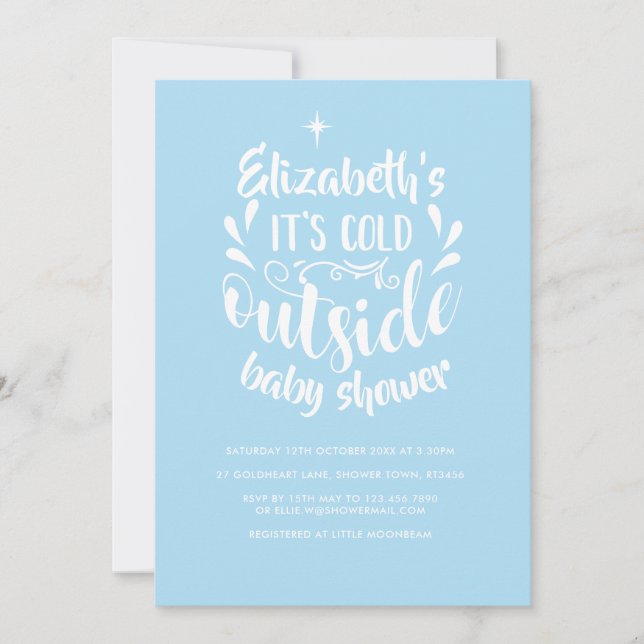 Invitation C'est froid dehors Baby Shower Bleu / Sprinkle (Devant)