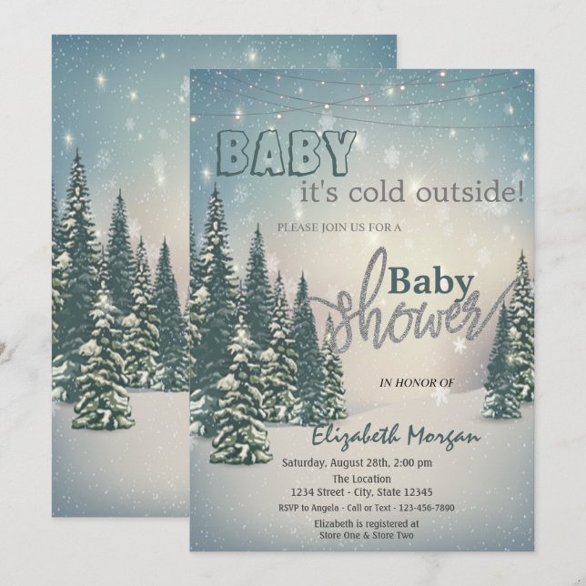 Invitation C'est froid dehors Fête de bébé sous les pins d'hi (Devant / Derrière)