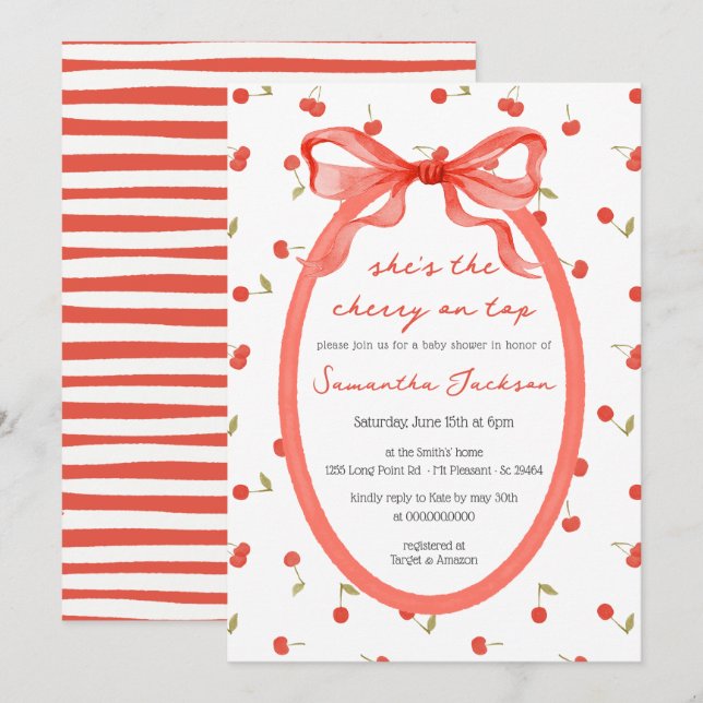 Invitation C'est la cerise sur le Baby shower Red Girl Top (Devant / Derrière)