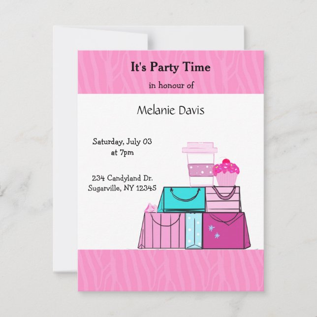 Invitation C'est la fête d'anniversaire rose (Devant)