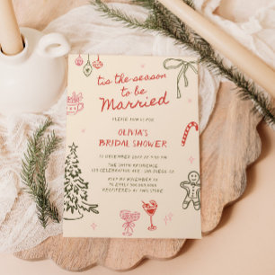 Invitation C'Est La Fête des mariées De Noël Tiré À La Main D