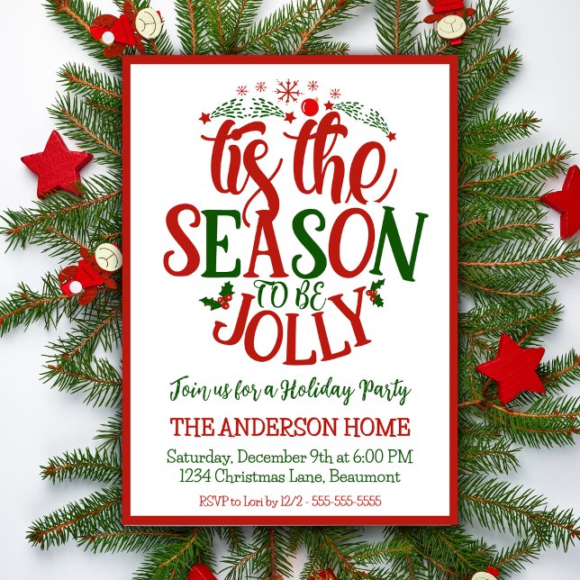 Invitation C'Est La Saison D'Être Jolly Fun Noël (Tis The Season To Be Jolly Fun Christmas Party Invitation)