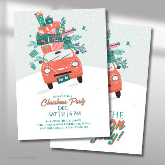 Invitation C'est la saison d'être joyeuse voiture rouge de fê