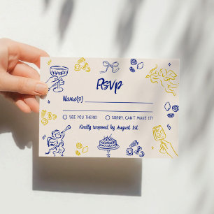 Invitation C'est l'amour ! Réponse italienne bleue et jaune