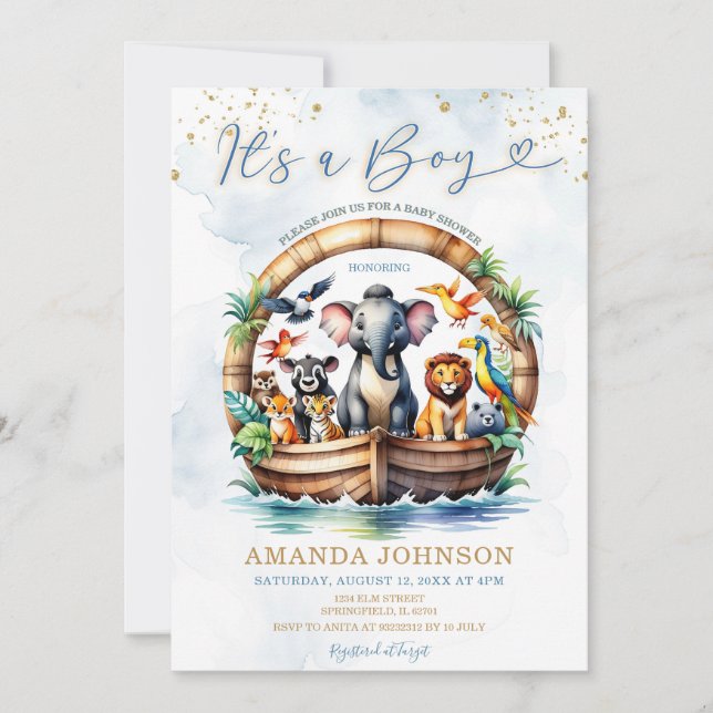 Invitation C'est le Baby shower d'arche de A Boy Cute Animal  (Devant)