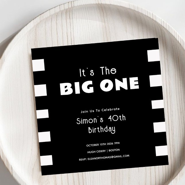 Invitation C'est le Big One Black & White Stripes Adulte (Créateur téléchargé)