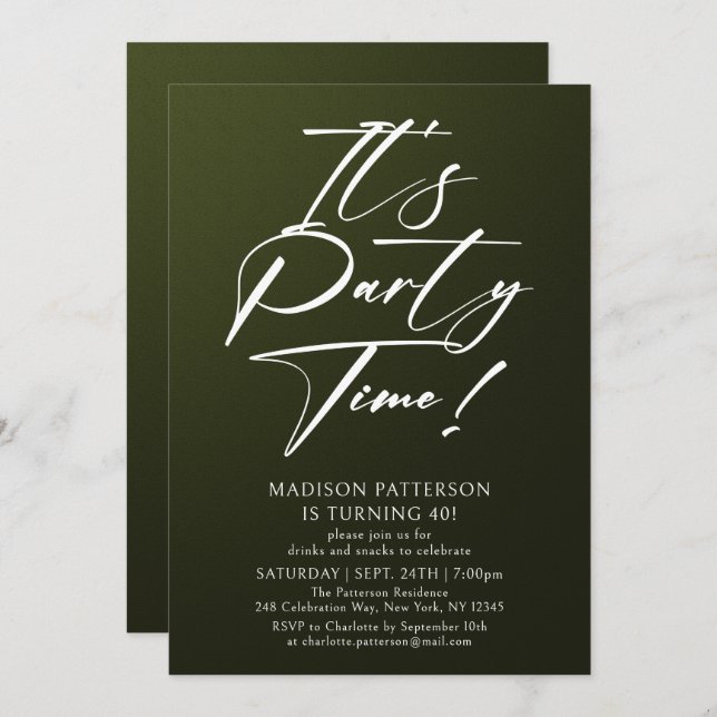 Invitation C'est l'heure de la fête 40e fête d'anniversaire S (Devant / Derrière)