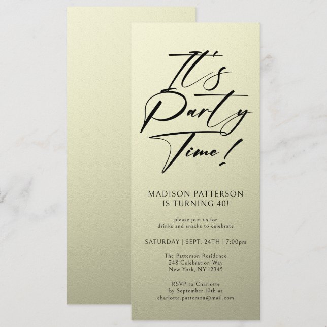 Invitation C'est l'heure de la fête 40e fête d'anniversaire S (Devant / Derrière)