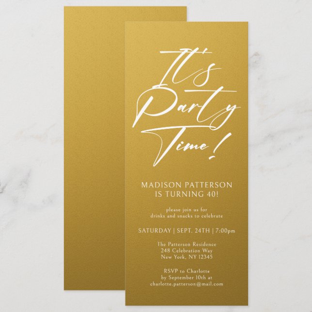 Invitation C'est l'heure de la fête 40e fête d'anniversaire S (Devant / Derrière)