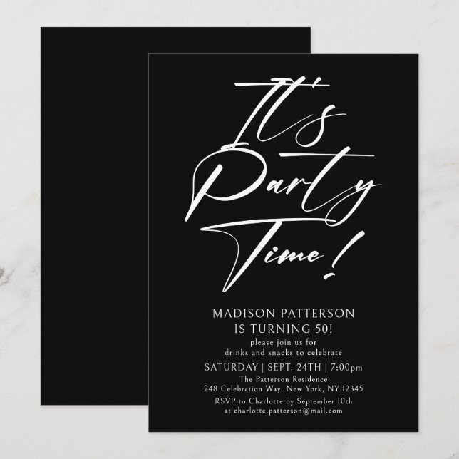 Invitation C'est l'heure de la fête 50e fête d'anniversaire S (Devant / Derrière)