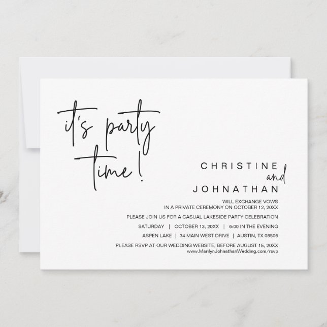 Invitation C'est l'heure de la fête, dîner Mariage Elopement (Devant)