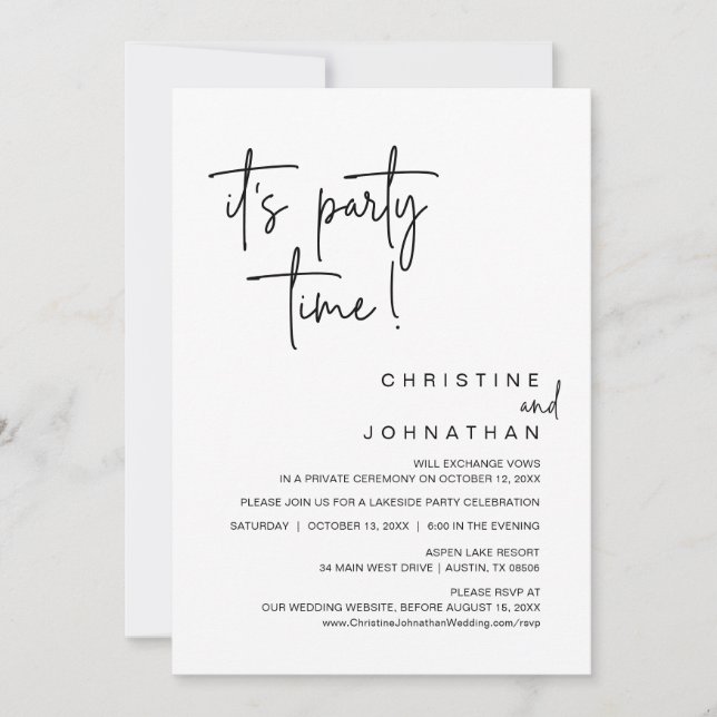 Invitation C'est l'heure de la fête, le dîner Mariage Elopeme (Devant)