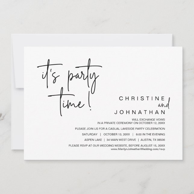 Invitation C'est l'heure de la fête, le dîner Mariage Elopeme (Devant)