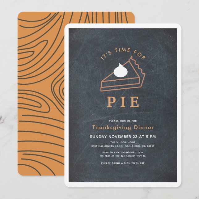 Invitation C'est l'heure du dîner de Thanksgiving Pie Chalkbo (Devant / Derrière)