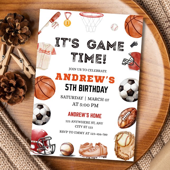 Invitation C'est l'heure du jeu Anniversaire de basket-ball d (Créateur téléchargé)