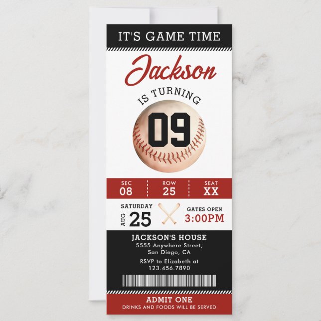Invitation C'est l'heure du jeu Baseball fête d'anniversaire (Devant)