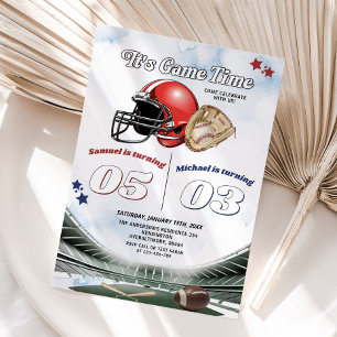 Invitation C'est l'heure du jeu Football & Baseball Jour d'an