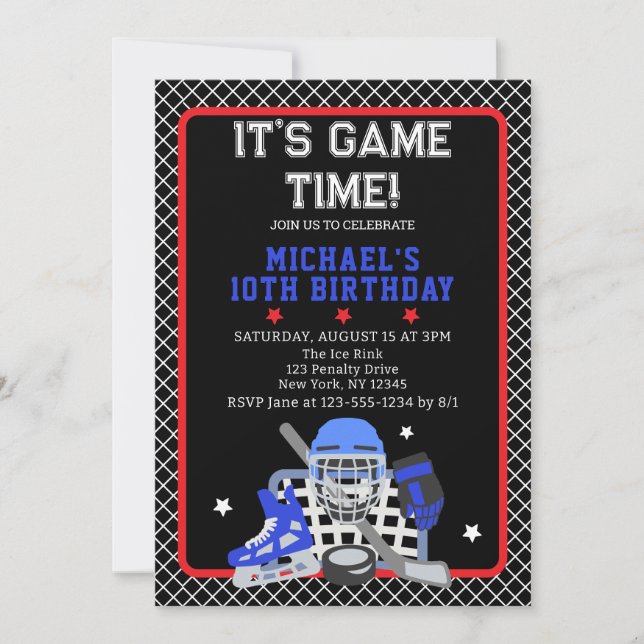 INVITATION C'EST L'HEURE DU JEU HOCKEY ANNIVERSAIRE (Devant)