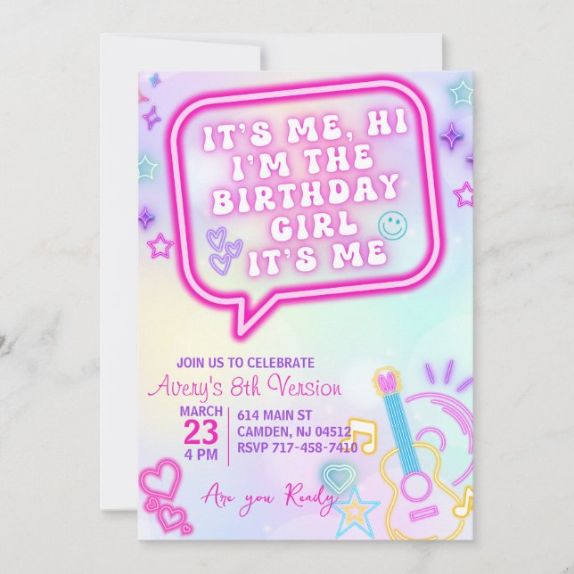 Invitation C'est moi la fille d'anniversaire, à mon époque an (Devant)