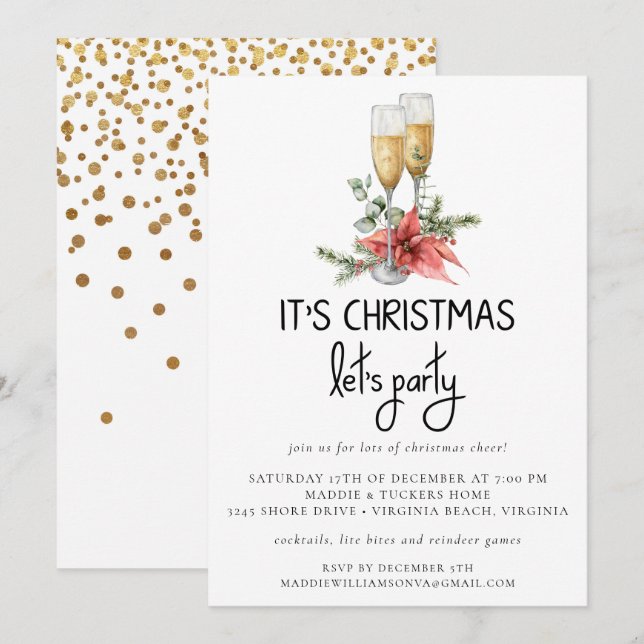 Invitation C'est Noël Faisons la fête du Champagne et de la v (Devant / Derrière)
