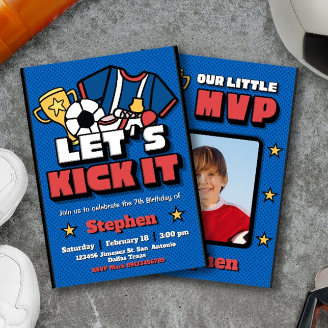 Invitation C'est parti - Football avec photo (Let's Kick It - Football Soccer with Photo Picture Invitation)