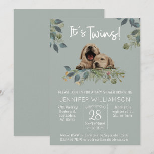 Invitation C'est Twins ! Baby shower chien mignon