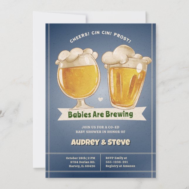 Invitation C'est Twins Co-Ed Baby shower Neutral Sports Bière (Devant)