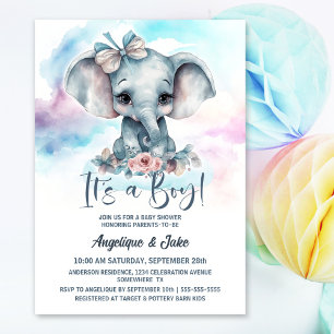 Invitation C'est un Baby shower bébé éléphant garçon