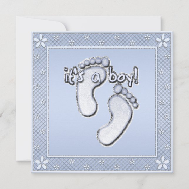 Invitation C'est un Baby shower Bleu aux empreintes de petits (Devant)