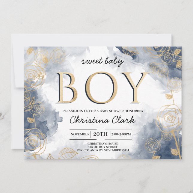 Invitation C'est un Baby shower bleu de la Marine d'or Elegan (Devant)