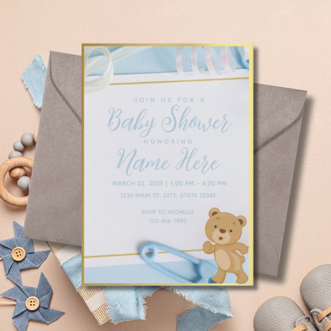 Invitation C'est un Baby shower Boy Blue Gold (Créateur téléchargé)