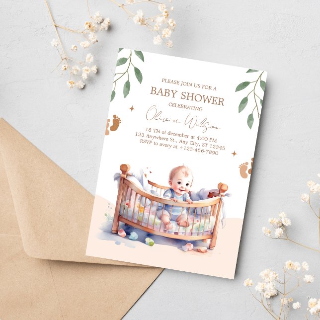 Invitation C'est un baby shower Boy Boho Bassinet (Créateur téléchargé)