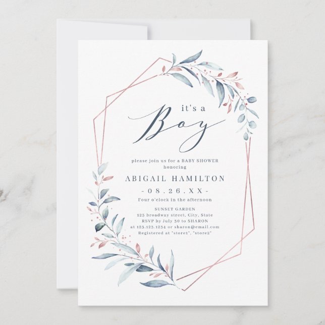 Invitation C'est un Baby shower Boy rose or bleu vert  (Devant)
