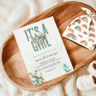 Invitation C'est un Baby shower d'aquarelle de neige vert pou