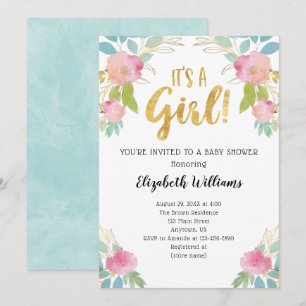 Invitation C'est un Baby shower d'aquarelle Turquoise rose Fi