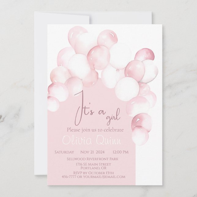 Invitation C'est un baby shower d'arc de ballons roses fille (Devant)