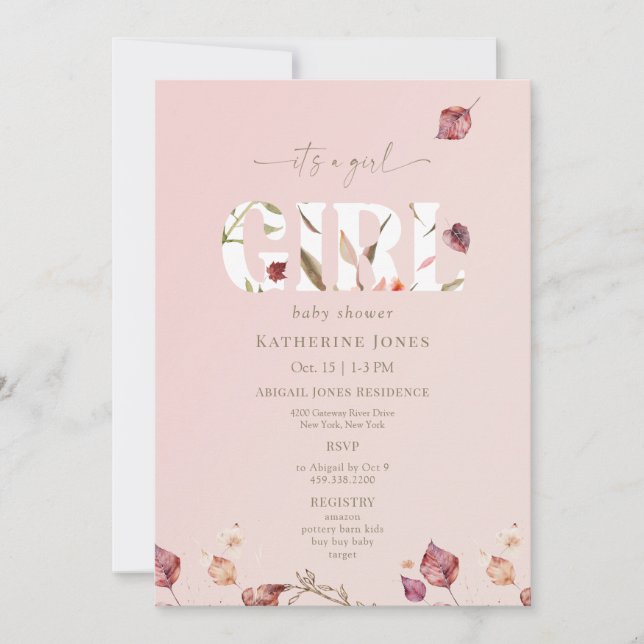 Invitation C'est un Baby shower d'automne pour filles blanche (Devant)